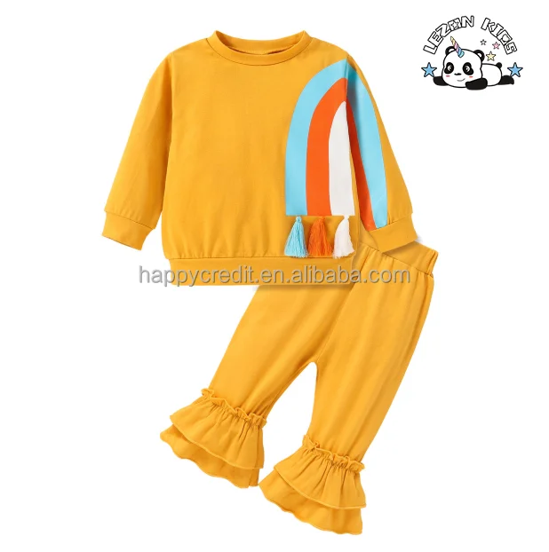 LEZONKIDS - Wholesale Children's Clothing Rainbow Girls Sets Casual Customizable Logo Pattern Fabric Material Western Style Suits